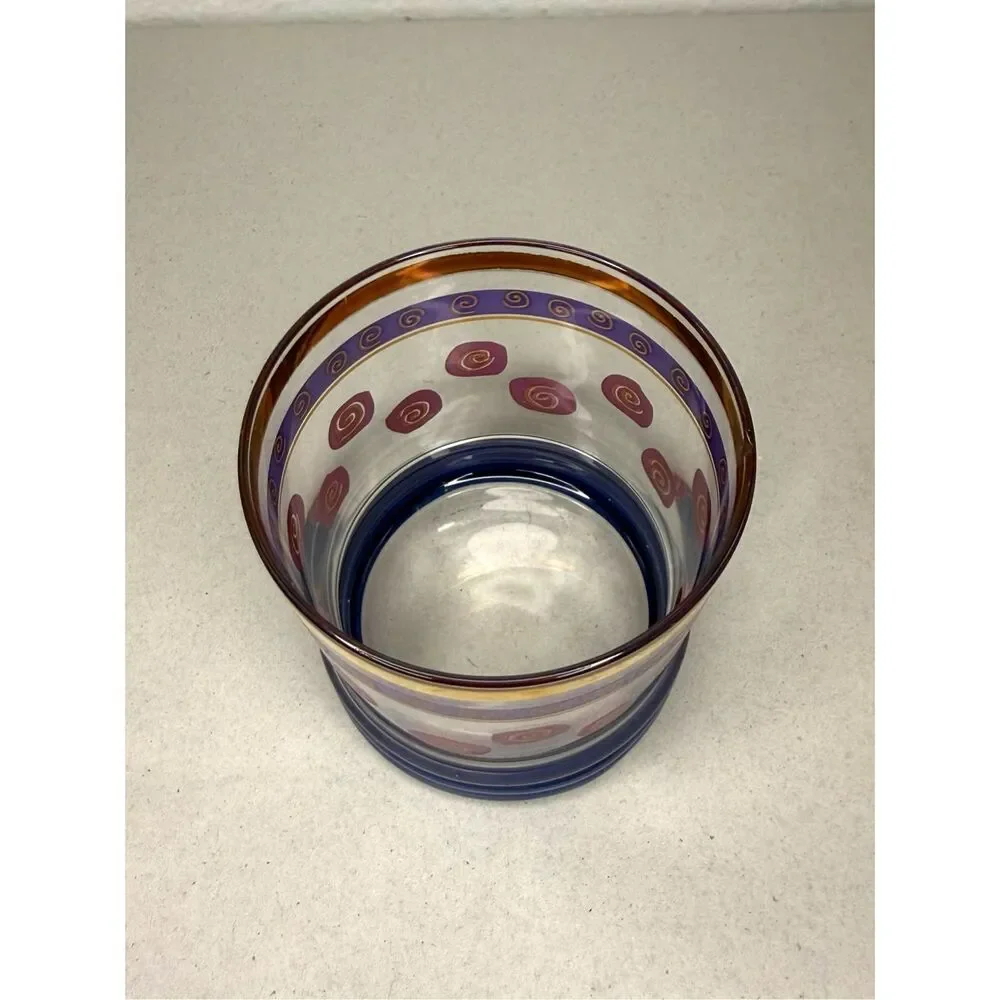 Vintage Sakura Sango On the Rocks Sue Zipkin MCM‎ Whiskey Glass Gold Rimmed Blue